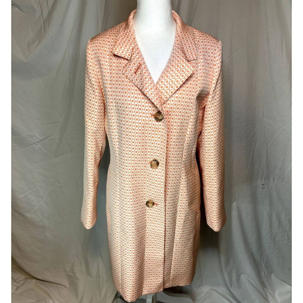 Cinzia Rocca Salmon Pink Luxury Monogram Button Down Trench Coach Jacket Womens